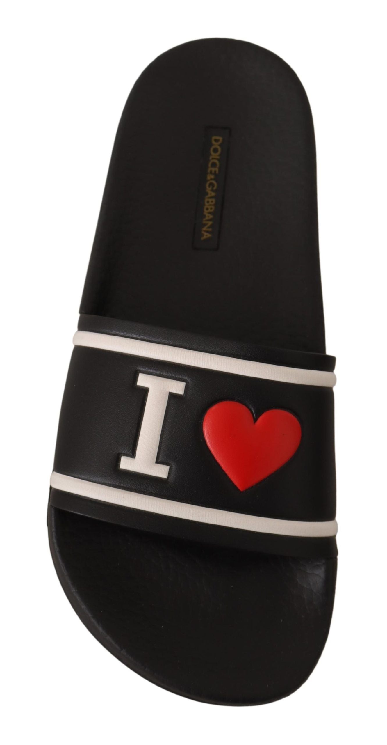 Black Leather I Love D&amp;G Slides Sandals