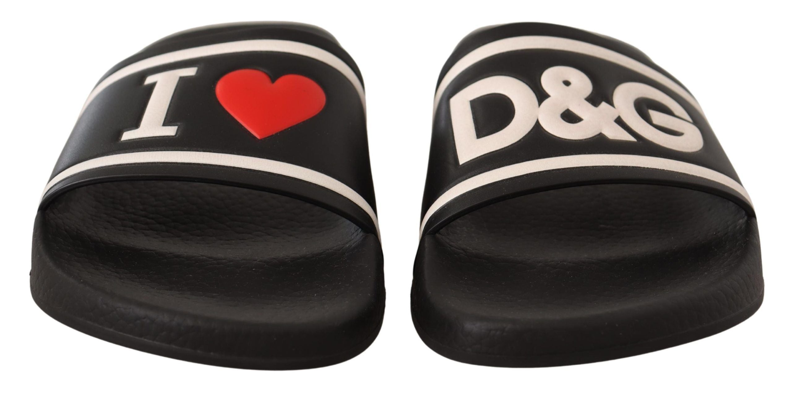 Black Leather I Love D&amp;G Slides Sandals