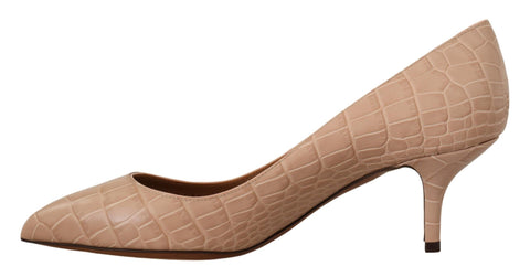 Beige Leather Pointed Heels Pumps Shoes