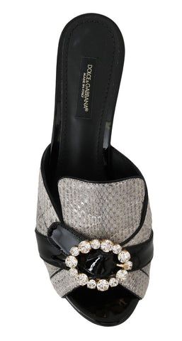 Black Gray Exotic Leather Crystals Sandals Shoes
