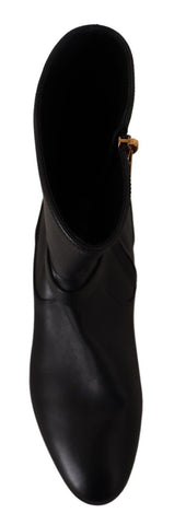 Black Leather Flats Logo Short Boots Shoes