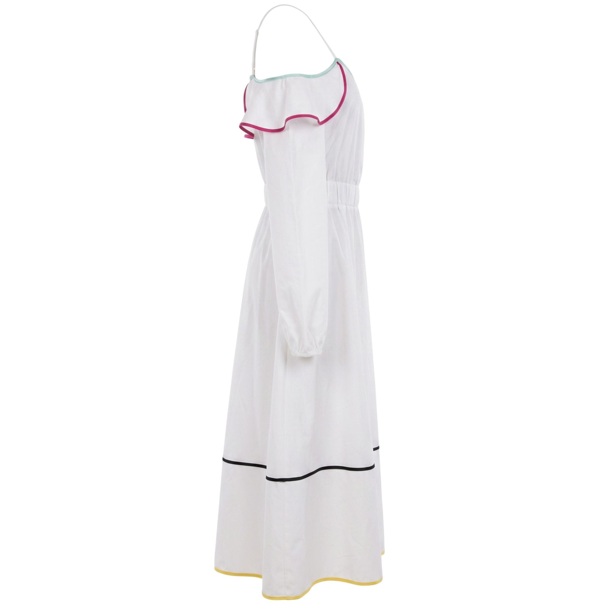 White Trussardi jeans with classic fit and stylish design, displayed on a hanger against a neutral background.