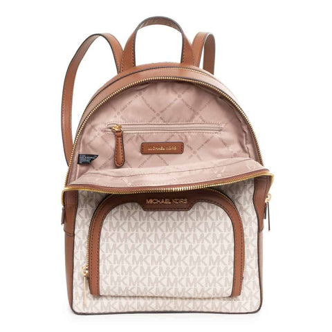 Michael Kors vanilla handbag with gold hardware, featuring a structured design and signature logo accents.