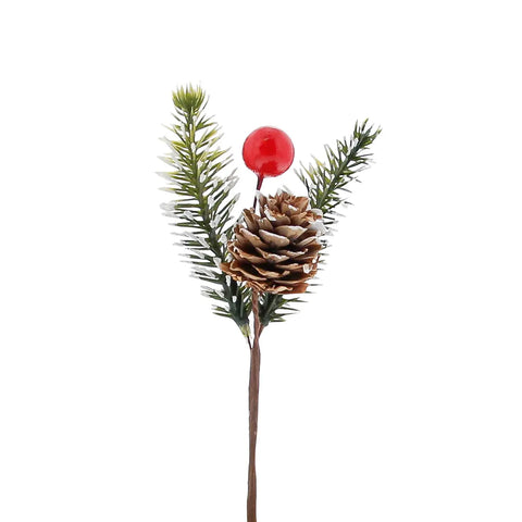 Two snowy pine branches with cones and red berries, 12.5 x 5cm, festive holiday decor by Jag Couture London New York