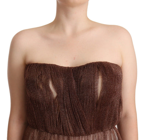 Metallic Bronze Polyester Maxi Gown Dress