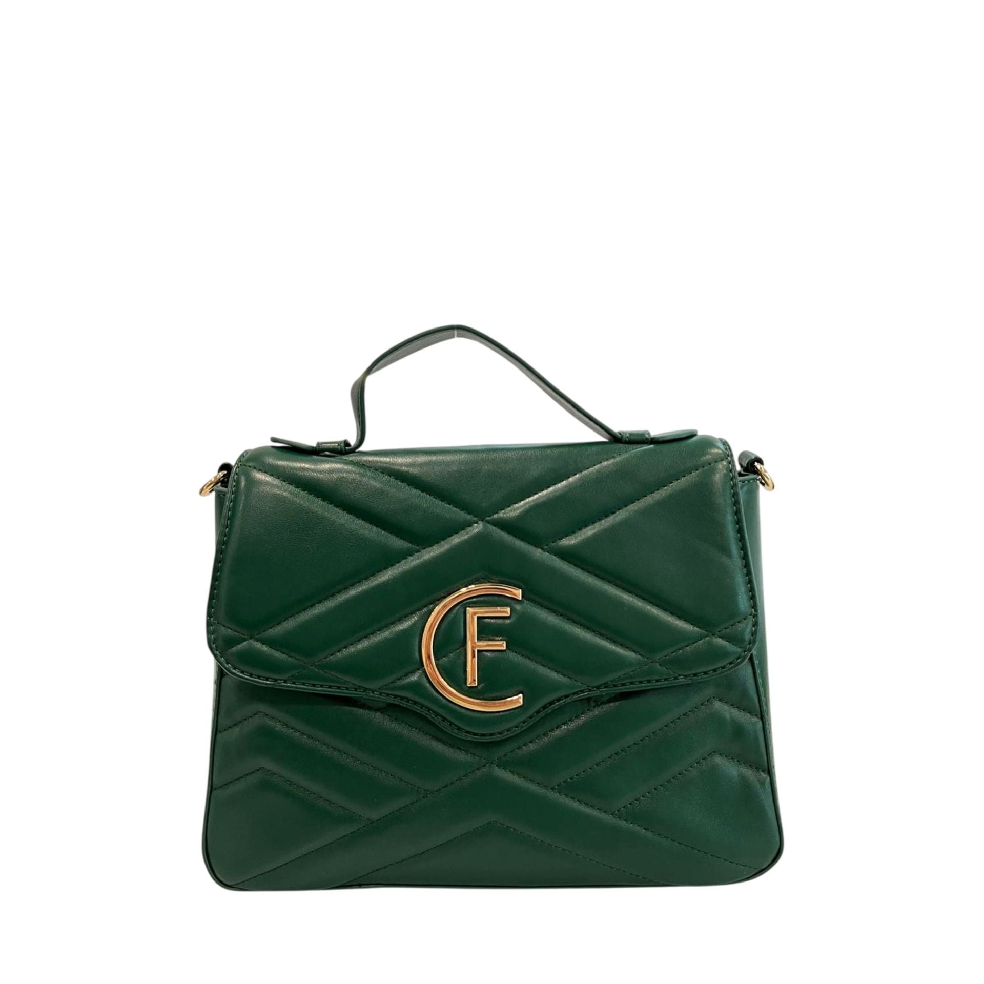 Cristinaeffe CF24FW025_VERDE handbag by Jag Couture London - New York, in vibrant green with gold hardware, displayed on a neutral background.