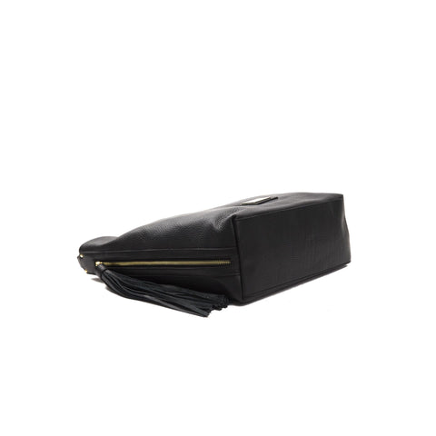 Pompei Donatella FA6031RACHELE black leather handbag by Jag Couture London - New York, showing sleek design and top handle.