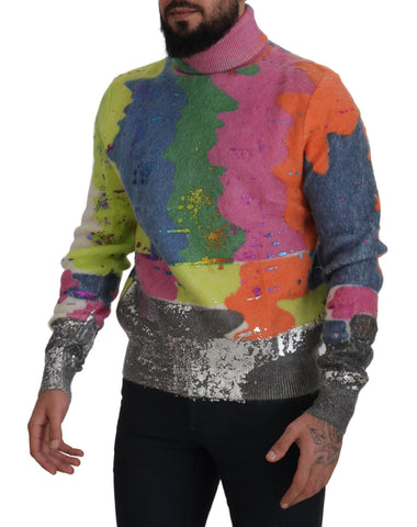 Multicolor Turtleneck Pullover Mohair Sweater