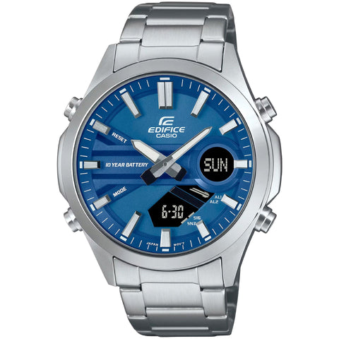 Casio X093 EFV-C120D-2AEF digital watch featuring a black dial and stainless steel band by Jag Couture London New York