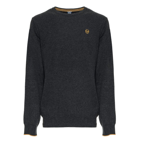 Dark grey melange Sergio Tacchini sweatshirt with logo, showcased on a hanger against a plain background.