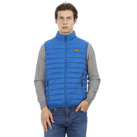 Jag Couture London outdoor jacket in blue with zipper closure and hood, designed for stylish outdoor wear.