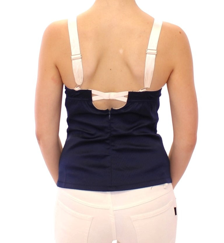 Blue sailor motif tank top by Dolce & Gabbana, featuring nautical-inspired design and lightweight cotton fabric.