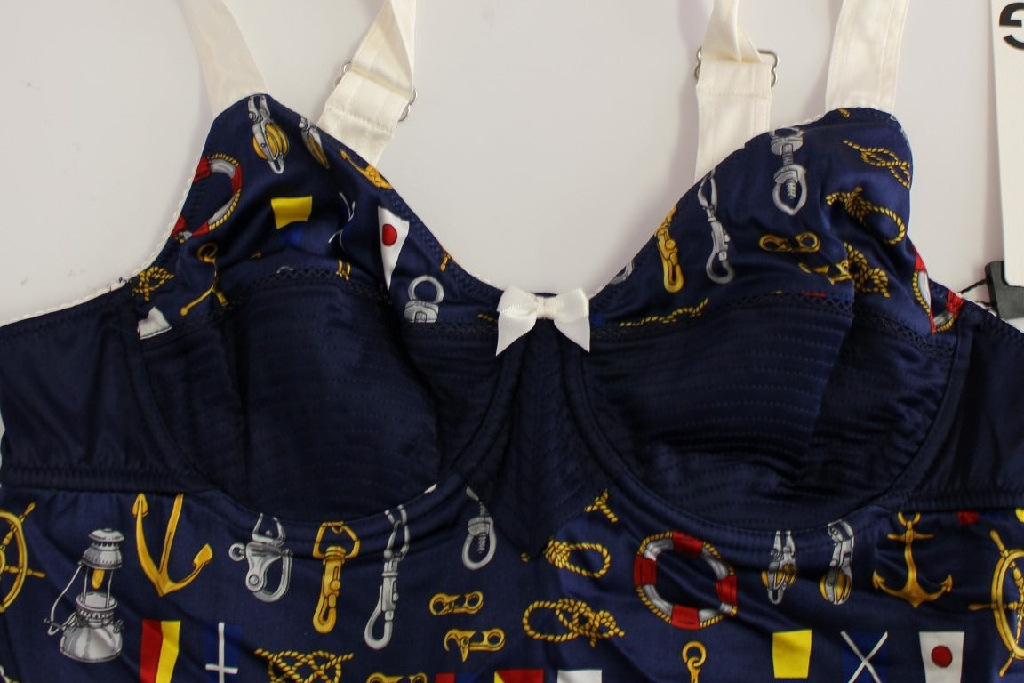 Blue sailor motive tank top by Dolce & Gabbana, featuring nautical-inspired design, sleeveless fit, and stylish maritime details.