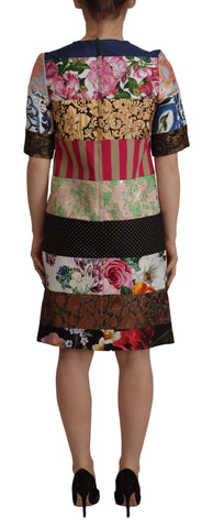 Multicolor Pachwork Floral Sheath Jaquard Mini Gown Dress