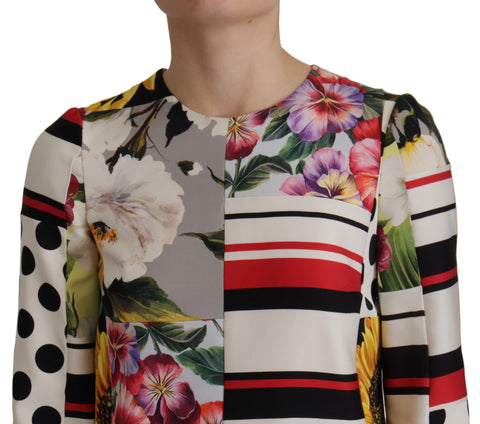 Multicolor Charmeuse Floral Sheath Jaquard Pachwork Dress
