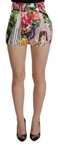 Multicolor high waist hot pants shorts by Dolce & Gabbana, featuring vibrant patterns and a fitted style.