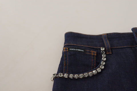 Blue Denim Stretch Crystal Hot Pants Shorts