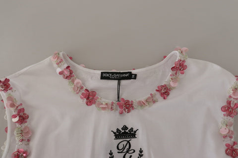 White DG Crown Floral Sequin T-shirt