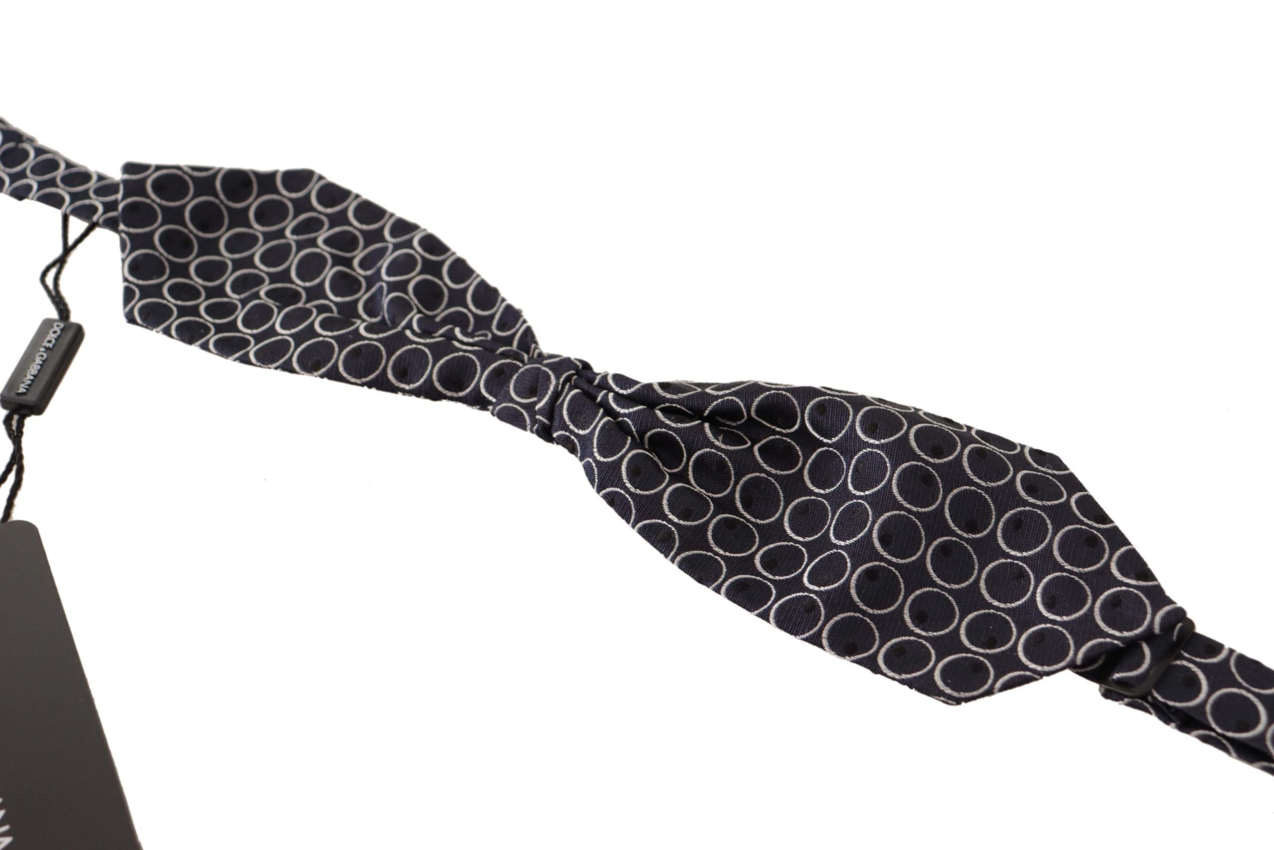 Dark Gray White Round 100% Silk Neck Papillon  Tie - Jag Couture London