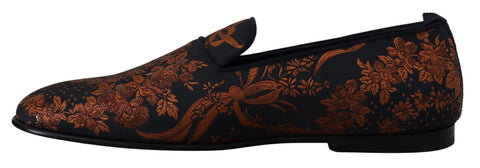 Blue rust floral Dolce & Gabbana slippers loafers with a floral pattern and slip-on design, perfect for casual or stylish wear.