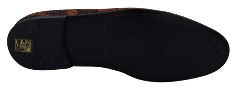 Blue rust floral slippers loafers by Dolce & Gabbana with a floral pattern and comfortable slip-on design.