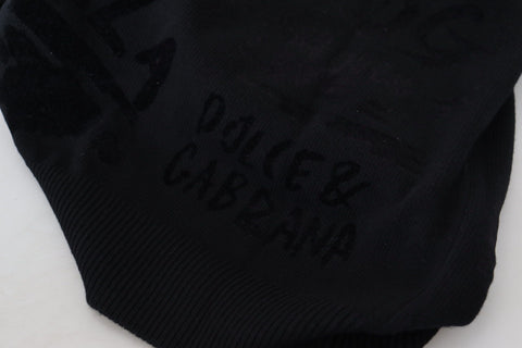 Black Wool Logo Pattern Crewneck Pullover Sweater