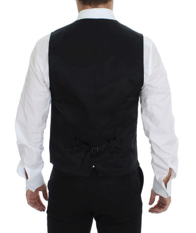 Gray wool formal dress vest by Dolce & Gabbana, tailored gilet with classic design and sleek fit, suitable for elegant occasions.