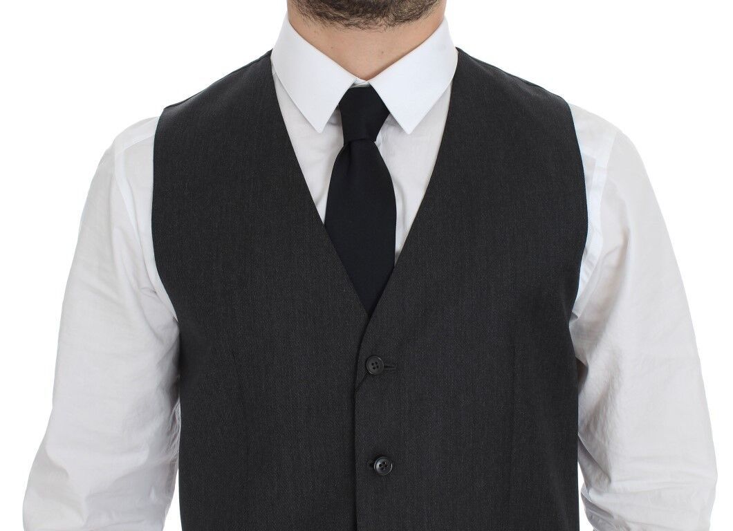 Gray wool formal dress vest by Dolce & Gabbana, showing the tailored front and classic V-neck design.