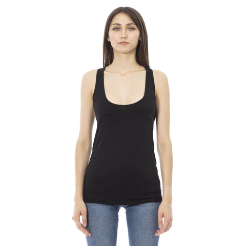 Just Cavalli beachwear D40151GRBC_NERO featuring a stylish black swimsuit with bold patterns, perfect for summer beachwear.