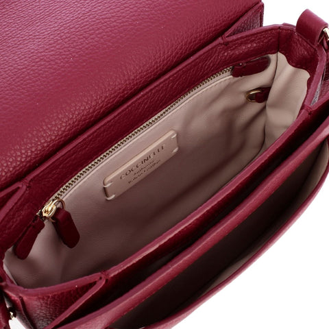 Jag Couture London-New York Coccinelle X073_E1SSL150101-_R16 leather handbag with silver hardware, front view.