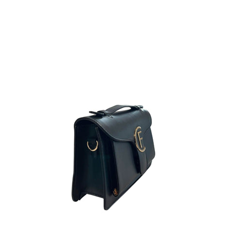 Cristinaeffe CF24FW021_NERO black leather handbag by Jag Couture London - New York, with sleek design and gold-tone hardware