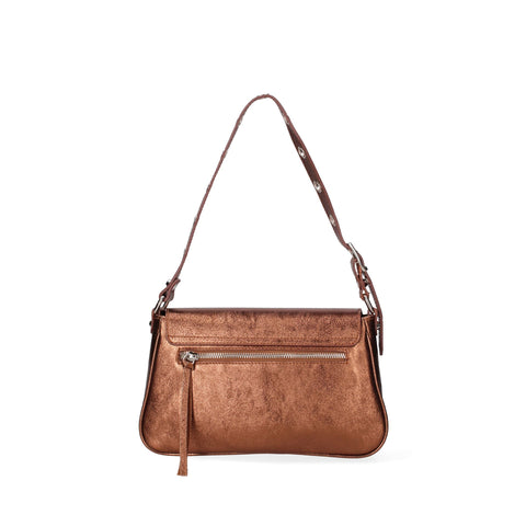 Jag Couture London Roberta Rossi RR220723423FBG-L006 Rame handbag with structured design and gold-tone hardware, front view.