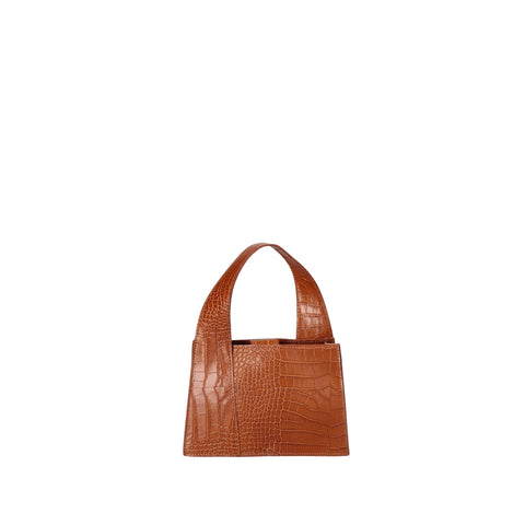 Jag Couture London camel Roberta Rossi RR220722023FBG-C44 handbag with gold hardware, shown from a front view.