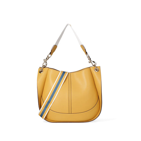 Jag Couture London light yellow Viola Castellani VC220722423FBG handbag with gold chain strap and logo accents, stylish and elegant.