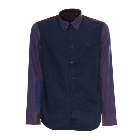 Harmont & Blaine men's casual sweater with logo detail, navy color, and ribbed cuffs, by Jag Couture London - New York.