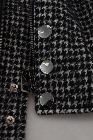 Dark Gray Houndstooth Polyester Bomber Jacket