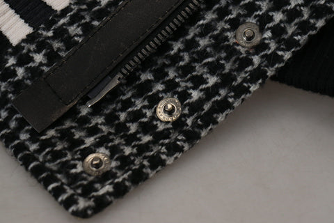 Dark Gray Houndstooth Polyester Bomber Jacket