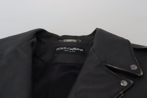 Black Leather Biker Coat Zipper Jacket