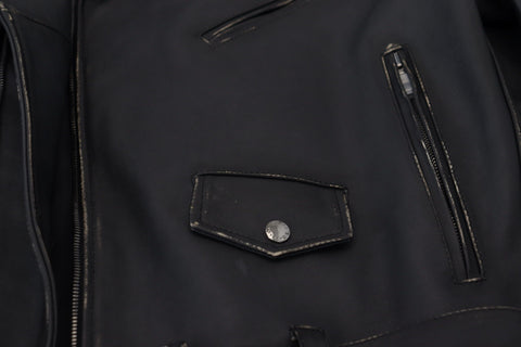 Black Leather Biker Coat Zipper Jacket
