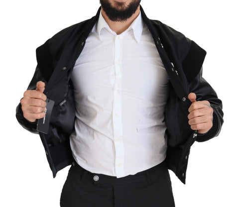 Black Nylon Crystals Coat Buttons Jacket