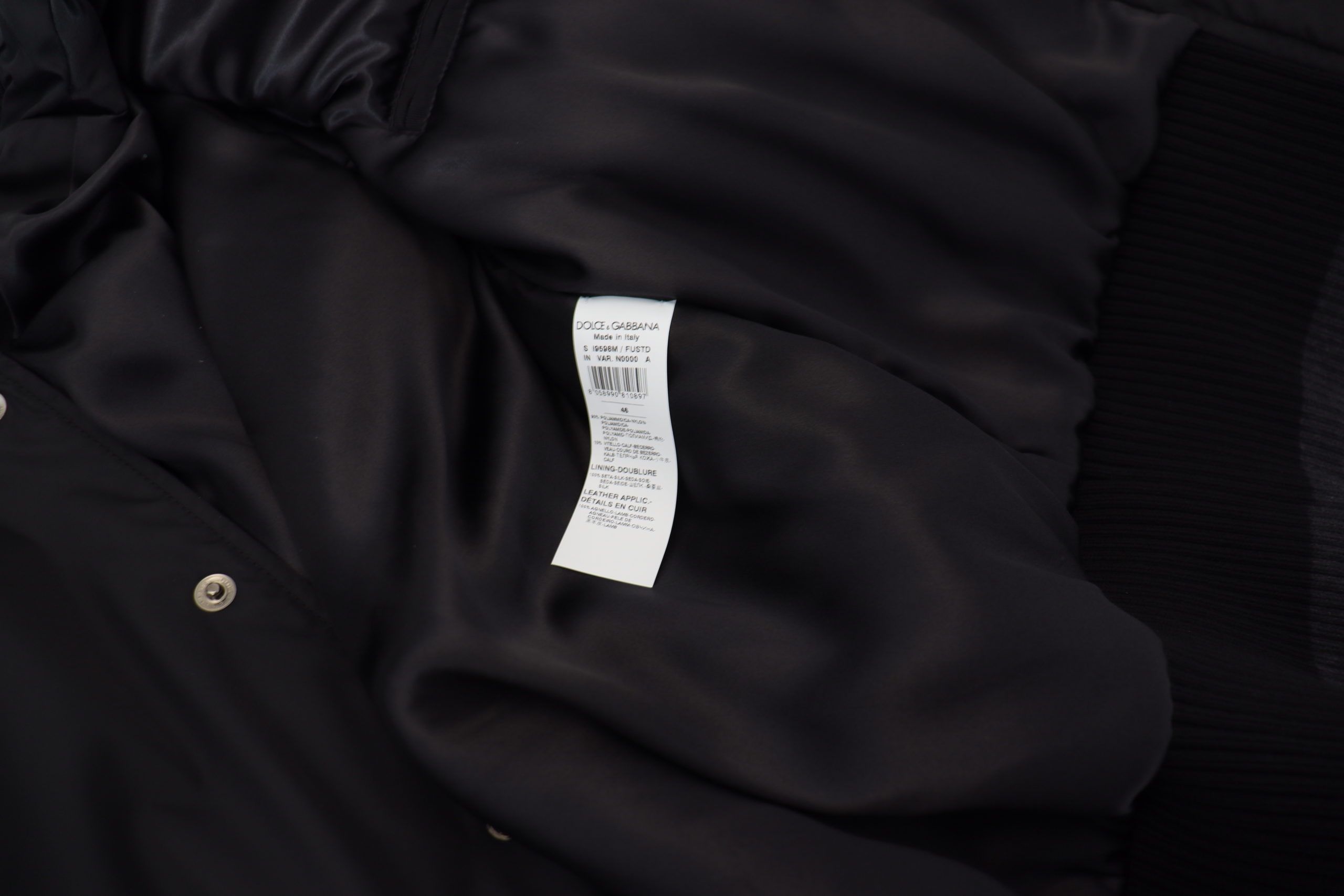 Black Nylon Crystals Coat Buttons Jacket
