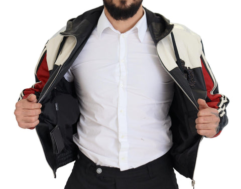 Black Leather Hooded Blouson Coat Jacket