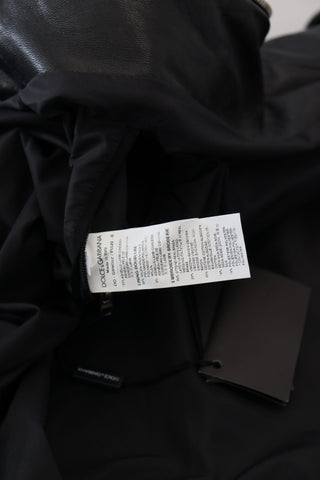 Black Leather Hooded Blouson Coat Jacket