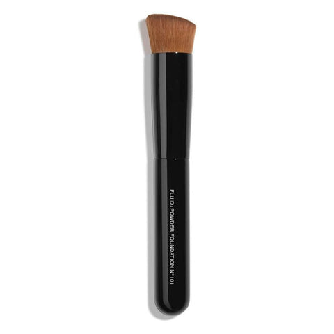 Jag Couture London 2-in-1 foundation brush for fluid and powder, model Nº101, with sleek handle and dual-ended design.