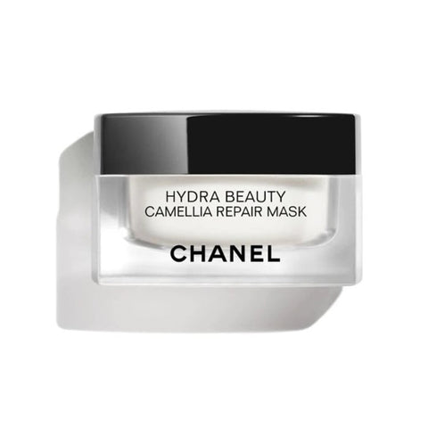 Chanel Hydra Beauty Camellia Repair Mask 50g in a jar, with luxurious cream texture, displayed on a clean background.
