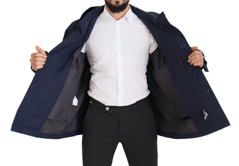 Blue Hooded Double Breasted Coat Jacket