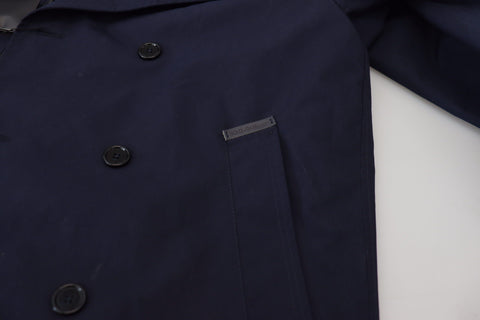 Blue Hooded Double Breasted Coat Jacket