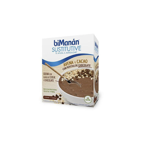 Bimanán oatmeal and cocoa cream with chocolate chips by Jag Couture London, showing creamy spread with chocolate chunks in a jar.