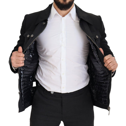 Black Wool Collared Full Zip Jacket