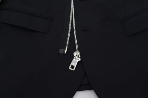 Black Wool Full Zip Long Sleeves Jacket